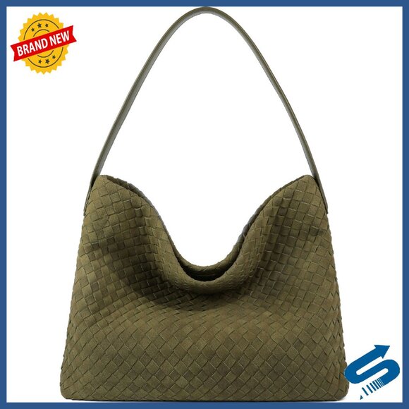 Handbags - Woven Suede Tote Bag with Top Handle, Fits 13-Inch Laptop, Vegan Leather Hobo